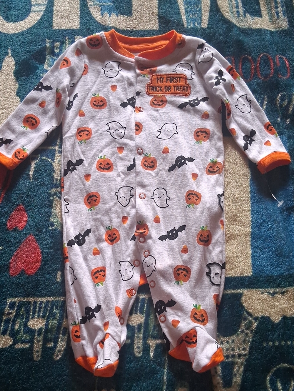 Koala Kids Orange & White Halloween Pumpkin Ghost Footie